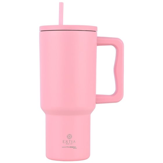 Estia Κούπα Θερμός Με Λαβή & Καλαμάκι 900ml Save The Aegean Tumbler Blossom Rose 01-32142