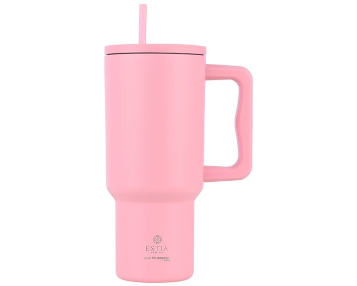 Estia Κούπα Θερμός Με Λαβή & Καλαμάκι 900ml Save The Aegean Tumbler Blossom Rose 01-32142