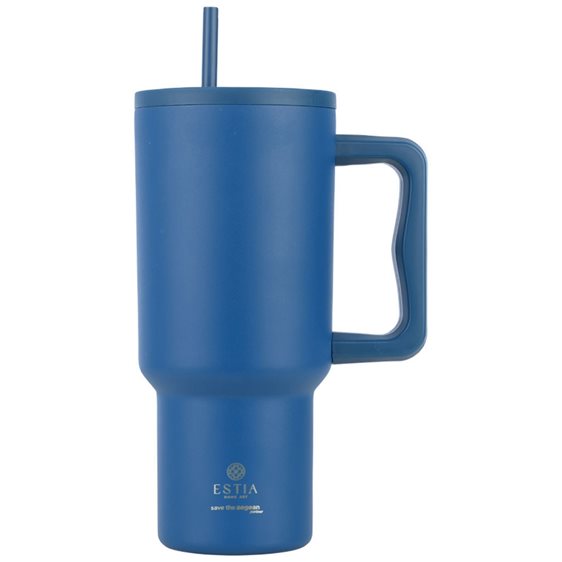 Estia Κούπα Θερμός Με Λαβή & Καλαμάκι 900ml Save The Aegean Tumbler Dennim Blue 01-32166