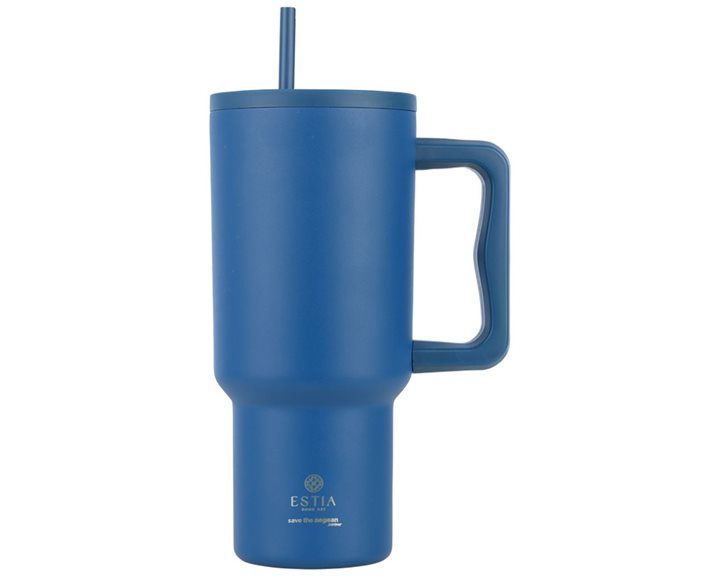 Estia Κούπα Θερμός Με Λαβή & Καλαμάκι 900ml Save The Aegean Tumbler Dennim Blue 01-32166