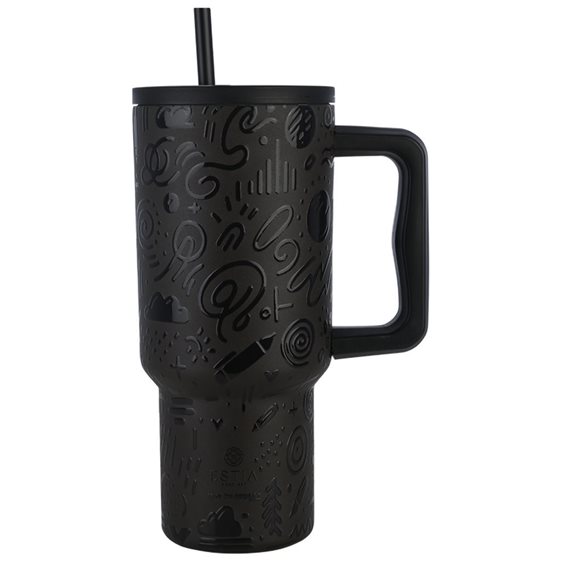 Estia Κούπα Θερμός Με Λαβή & Καλαμάκι 900ml Save The Aegean Tumbler Noir Echo 01-32098