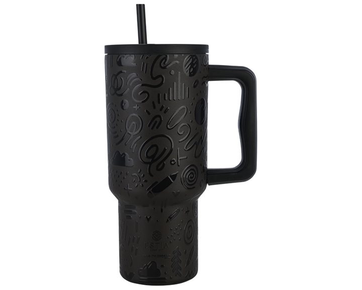 Estia Κούπα Θερμός Με Λαβή & Καλαμάκι 900ml Save The Aegean Tumbler Noir Echo 01-32098