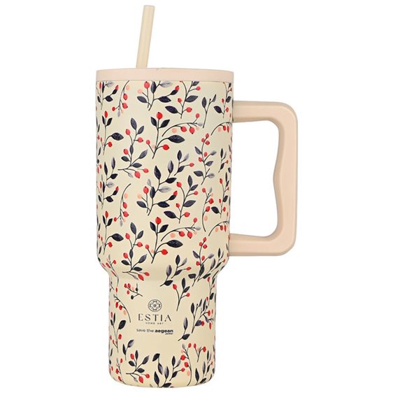 Estia Κούπα Θερμός Με Λαβή & Καλαμάκι 900ml Save The Aegean Tumbler Bloom Beige 01-35181