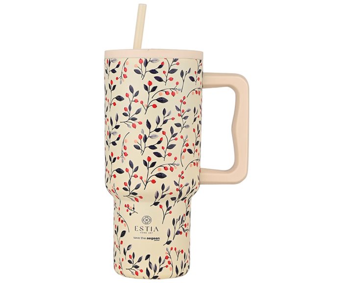 Estia Κούπα Θερμός Με Λαβή & Καλαμάκι 900ml Save The Aegean Tumbler Bloom Beige 01-35181