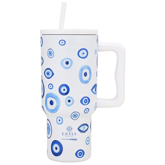 Estia Κούπα Θερμός Με Λαβή & Καλαμάκι 900ml Save The Aegean Tumbler Spirit Of Luck 01-35204
