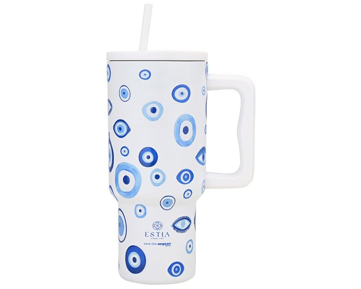 Estia Κούπα Θερμός Με Λαβή & Καλαμάκι 900ml Save The Aegean Tumbler Spirit Of Luck 01-35204