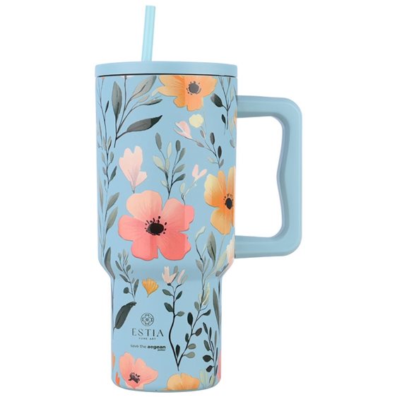 Estia Κούπα Θερμός Με Λαβή & Καλαμάκι 900ml Save The Aegean Tumbler Sky Garden 01-32036