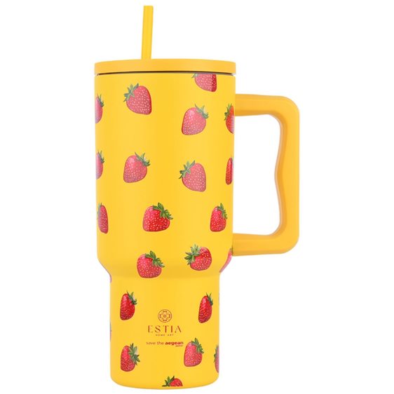 Estia Κούπα Θερμός Με Λαβή & Καλαμάκι 900ml Save The Aegean Tumbler Berry Bright 01-32029
