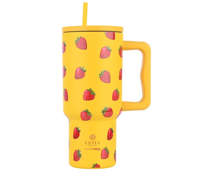 Estia Κούπα Θερμός Με Λαβή & Καλαμάκι 900ml Save The Aegean Tumbler Berry Bright 01-32029