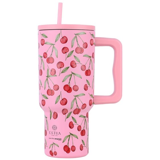 Estia Κούπα Θερμός Με Λαβή & Καλαμάκι 900ml Save The Aegean Tumbler Cherry Rose 01-32081