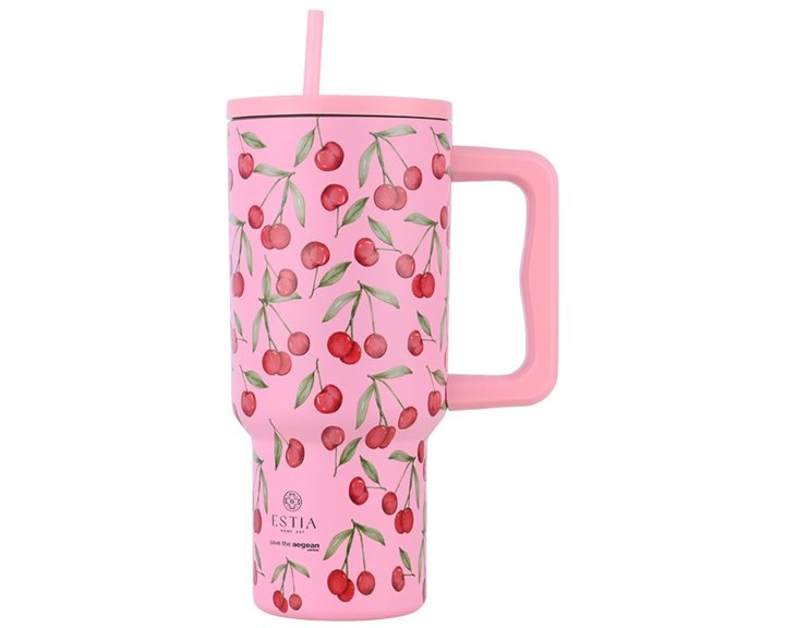 Estia Κούπα Θερμός Με Λαβή & Καλαμάκι 900ml Save The Aegean Tumbler Cherry Rose 01-32081