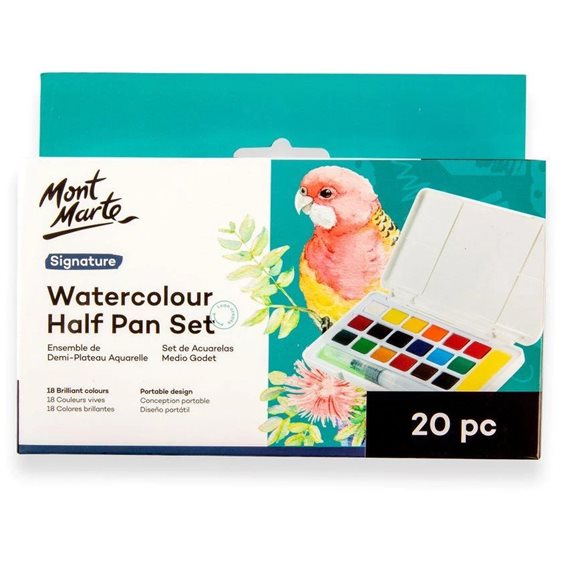 Κασετινα Half Pan Set Χρωματα Ακουαρελα με πινελο Monte Marte 20 pc