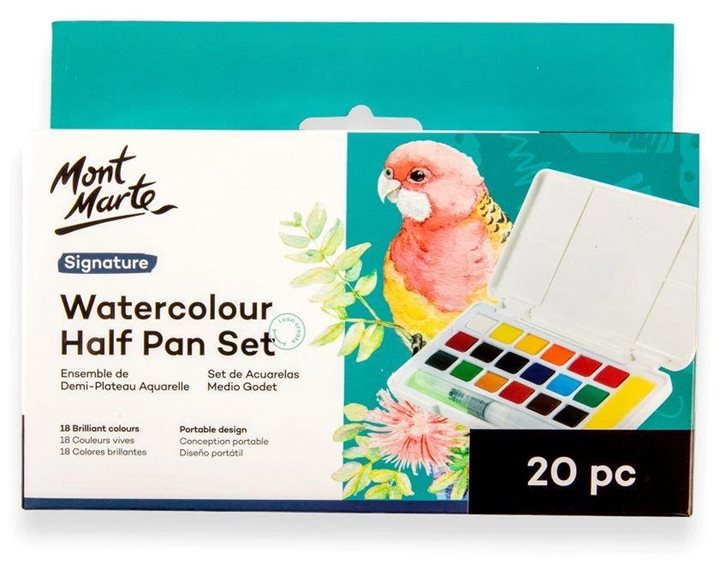 Κασετινα Half Pan Set Χρωματα Ακουαρελα με πινελο Monte Marte 20 pc