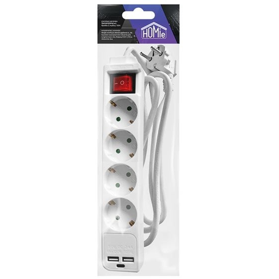 Πολύμπριζο 4 Θέσεων Με Διακόπτη με 2 USB & 1 Type C