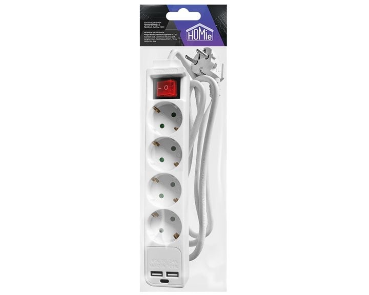 Πολύμπριζο 4 Θέσεων Με Διακόπτη με 2 USB & 1 Type C