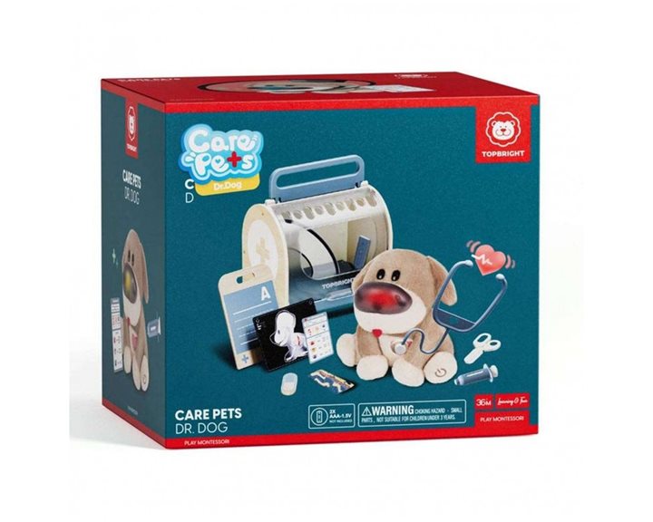 TopBright Care Pets Dr. Dog Λούτρινο Διαδραστικό Σκυλάκι με Ξύλινο Βαλιτσάκι Κτηνιάτρου 121170