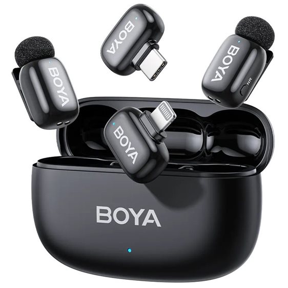 BOYA mini 2 Lightning & Type-C - 2,4GHz 2mic Wireless AI-ANC Mic w. Charging Box Mono/stereo/safety-