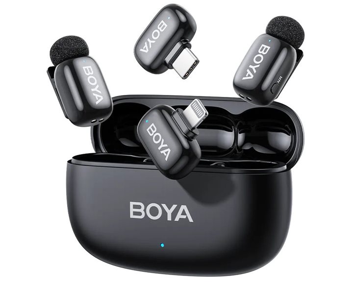 BOYA mini 2 Lightning & Type-C - 2,4GHz 2mic Wireless AI-ANC Mic w. Charging Box Mono/stereo/safety-
