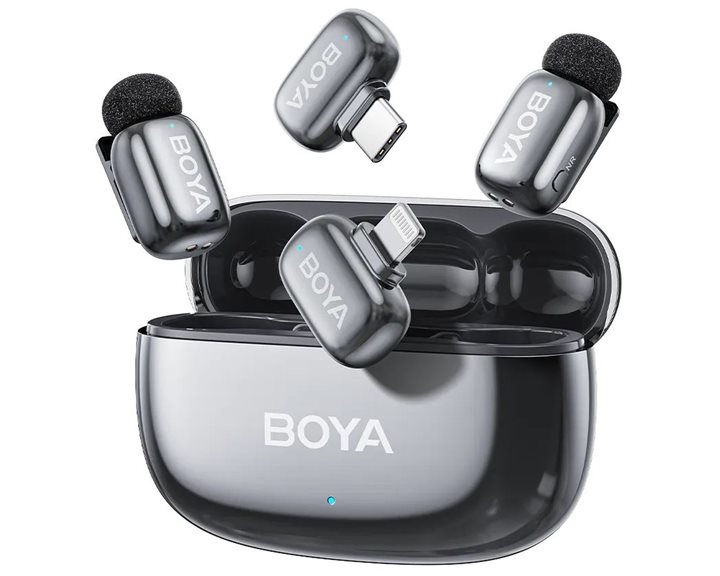 BOYA mini 2 Lightning & Type-C -Space Grey, 2,4GHz 2mic Wireless AI-ANC Mic w. Charging Box