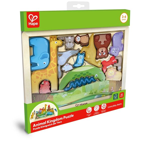 Hape Happy Puzzles Ξύλινο Παζλ Ζωάκια Animal Kingdom Puzzle (E1656)
