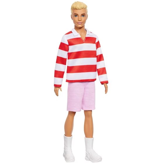 Mattel Barbie Fashionistas Ken Doll 241 In Red Striped Top And Pink Shorts With White Sneakers, Blonde DWK44 / HYV01