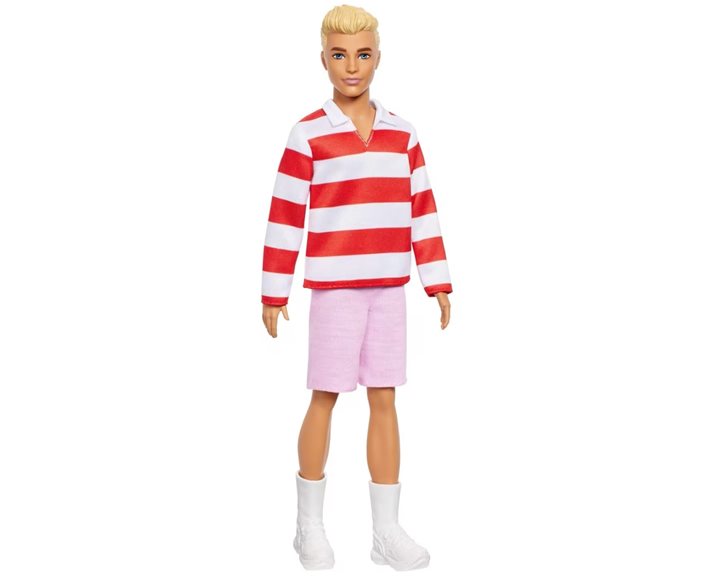Mattel Barbie Fashionistas Ken Doll 241 In Red Striped Top And Pink Shorts With White Sneakers, Blonde DWK44 / HYV01