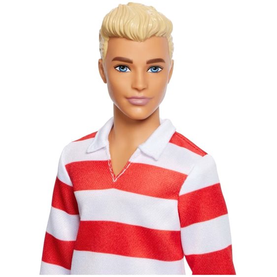 Mattel Barbie Fashionistas Ken Doll 241 In Red Striped Top And Pink Shorts With White Sneakers, Blonde DWK44 / HYV01