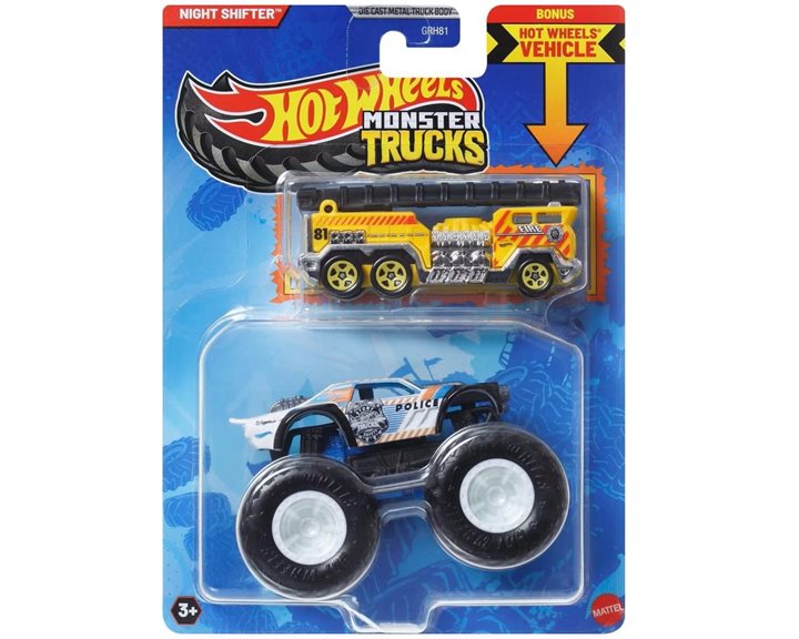 Mattel Hot Wheels Όχημα Monster Trucks Με Αυτοκινητάκι Monster Trucks Night Sh Όχημα Παιχνίδι GRH81 / JCG38