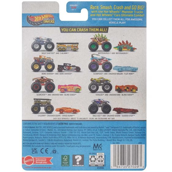 Mattel Hot Wheels Όχημα Monster Trucks Με Αυτοκινητάκι Monster Trucks Motosaur Όχημα Παιχνίδι GRH81 / JCG40