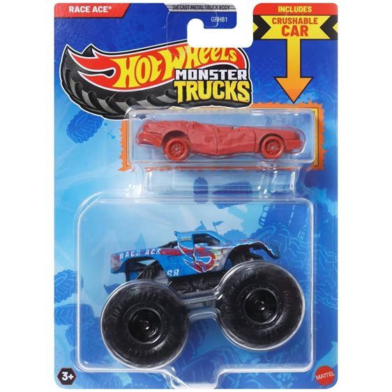 Mattel Hot Wheels Όχημα Monster Trucks Με Αυτοκινητάκι Monster Trucks Race Ace Όχημα Παιχνίδι GRH81 / JCG42