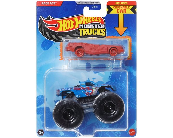 Mattel Hot Wheels Όχημα Monster Trucks Με Αυτοκινητάκι Monster Trucks Race Ace Όχημα Παιχνίδι GRH81 / JCG42