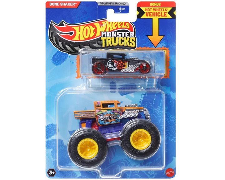 Mattel Hot Wheels Όχημα Monster Trucks Με Αυτοκινητάκι Monster Trucks Bone Sha Όχημα Παιχνίδι GRH81 / JCG41