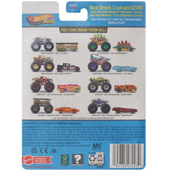 Mattel Hot Wheels Όχημα Monster Trucks Με Αυτοκινητάκι Monster Trucks Bone Sha Όχημα Παιχνίδι GRH81 / JCG41