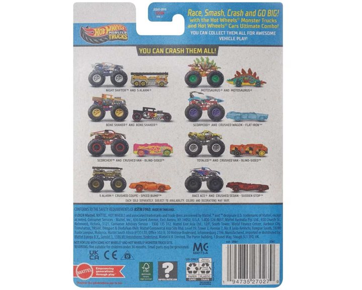 Mattel Hot Wheels Όχημα Monster Trucks Με Αυτοκινητάκι Monster Trucks Bone Sha Όχημα Παιχνίδι GRH81 / JCG41