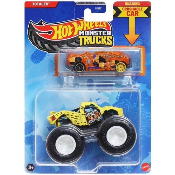 Mattel Hot Wheels Όχημα Monster Trucks Με Αυτοκινητάκι Monster Trucks Totaled Όχημα Παιχνίδι GRH81 / JCG32