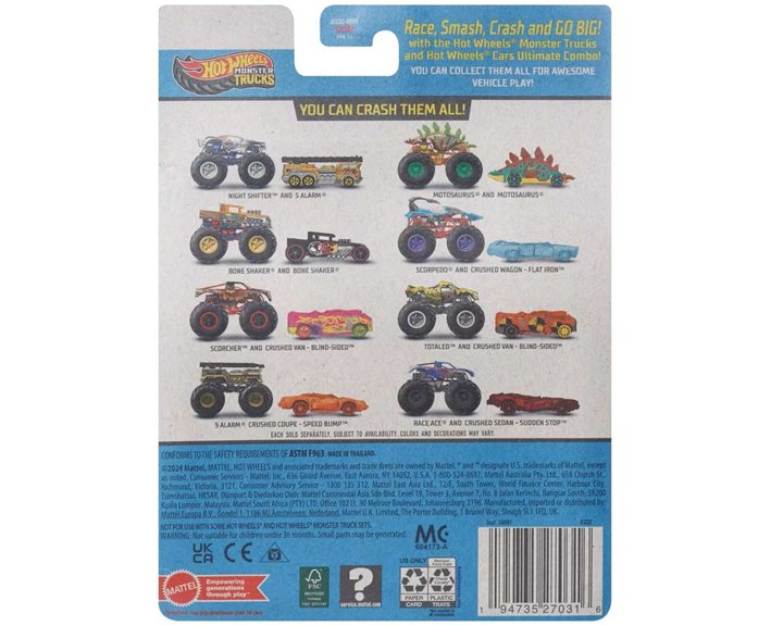 Mattel Hot Wheels Όχημα Monster Trucks Με Αυτοκινητάκι Monster Trucks Totaled Όχημα Παιχνίδι GRH81 / JCG32