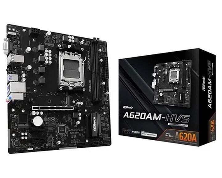 ASROCK MB A620AM-HVS, SOCKET AMD AM5, CS AMD A620A, 2 DIMM SOCKETS DDR5, HDMI/ D-SUB, PCI-E GEN 4.0, GIGABIT LAN, MICRO-ATX, 3YW.