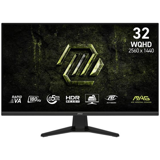 MSI MONITOR GAMING MAG 325QF E18V, FLAT RAPID VA WQHD, 32", 16:9, 300CD/M2, 3500:1, 0.5MS, 180Hz, 2560x1440, 2xHDMI/ 1xDP/ HP OUT, TILT, BLACK, 3YW.