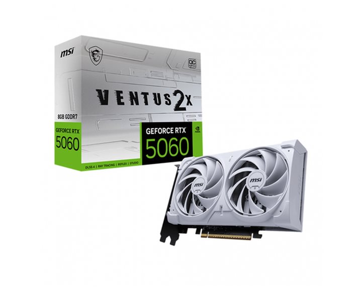 MSI VGA PCI-E NVIDIA GF RTX 5060 8G VENTUS 2X OC WHITE, 8GB/128BIT, GDDR7, HDMI/3xDP, DUAL FAN, 2 SLOT FANSINK, 3YW.