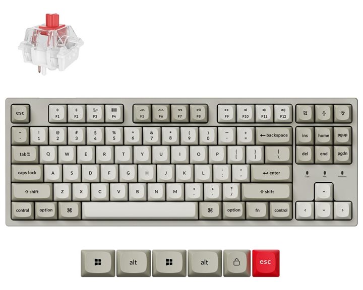 Keychron C1 Pro (C1PX-M1) QMK/VIA Mechanical Red Switch - 8K Polling Rate Hot Swap.80% US Retro RGB
