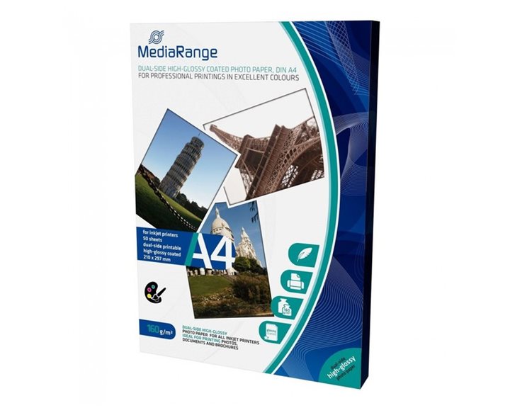 Mediarange Φωτογραφικό Χαρτί Α4 Dual Side High Glossy 160g/m για Inkjet 50φ (MRINK108)