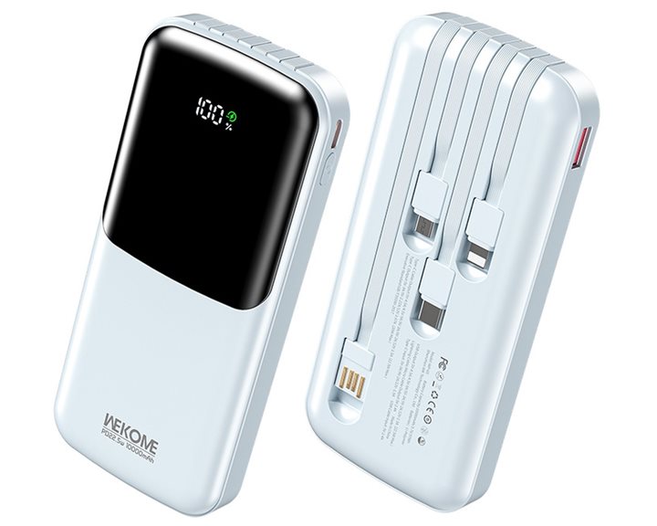 Power Bank 10000mAh PD 22,5W WK WP-65 2 Θέσεων, με καλώδιο USB-C/Lightning/Micro/USB Μπλέ