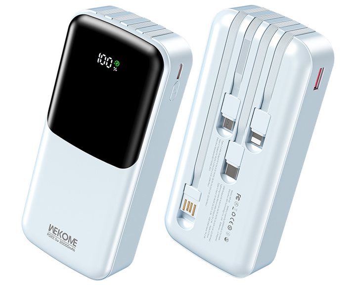 Power Bank 20000mAh PD 22,5W WK WP-66 2 Θέσεων, με καλώδιο USB-C/Lightning/Micro/USB Μπλέ