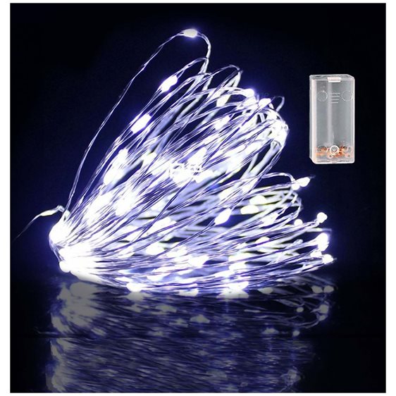 100 Λαμπάκια Led Copper Μπαταρίας Λευκό Ψυχρό 93-3486