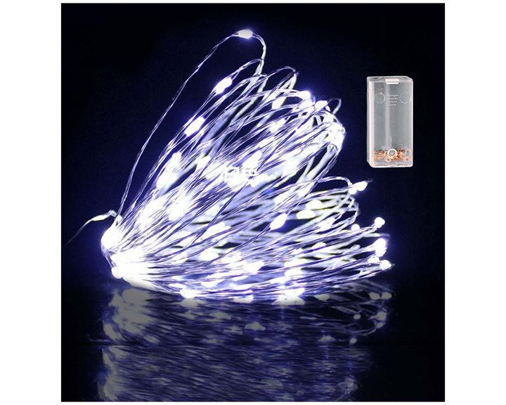 100 Λαμπάκια Led Copper Μπαταρίας Λευκό Ψυχρό 93-3486