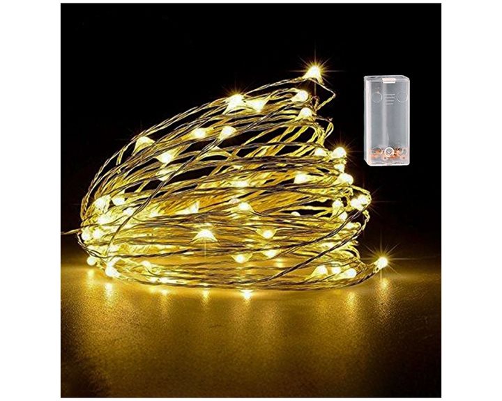100 Λαμπάκια Led Copper Μπαταρίας Λευκό Θερμό 93-3487