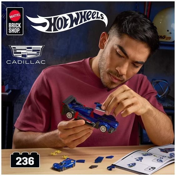 Mattel Mattel Brick Shop Hot Wheels Cadillac Project GTP Hypercar Building Toy Kit (236 Pieces), For Collectors JFR89