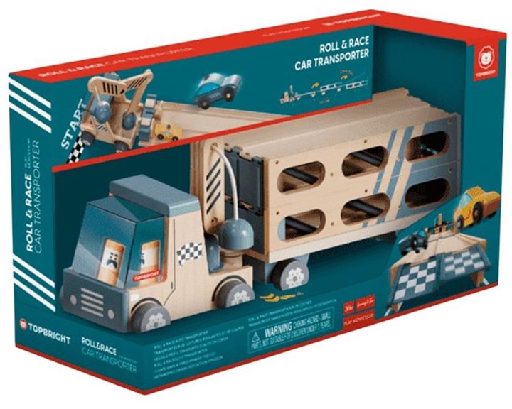 Top Bright Ξύλινο Φορτηγό Μεταφοράς Αυτοκινήτων – Roll & Race Auto Transporter – 121190