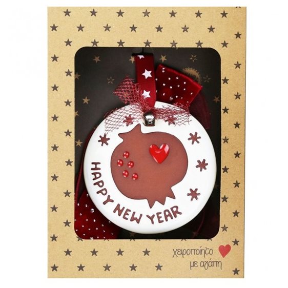 Synchronia Γούρι Κεραμικό Ρόδι Happy New Year Κόκκινο LU25008B