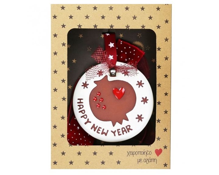 Synchronia Γούρι Κεραμικό Ρόδι Happy New Year Κόκκινο LU25008B